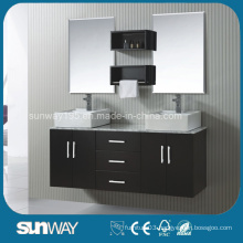 New America Style Solid Wooden Bathroom Furniture with Double Sink